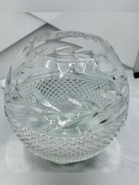 Galway Crystal Irish Cut Glass Clear Vase or Bowl Faceted Leaf Pattern Ireland
